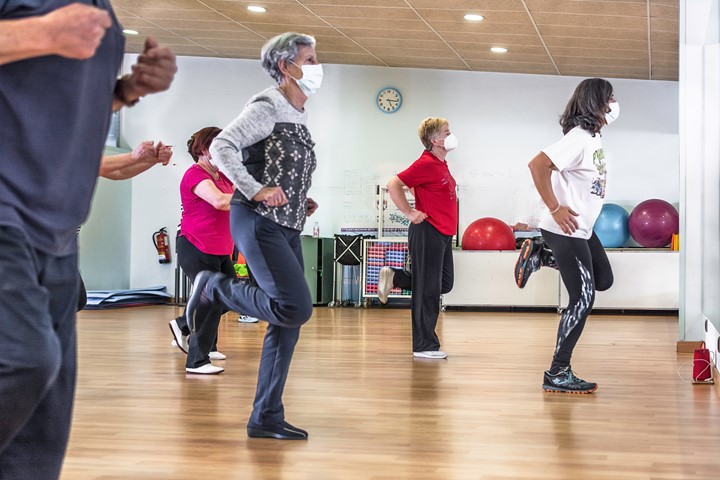 Group of older adults in an exercise class.
