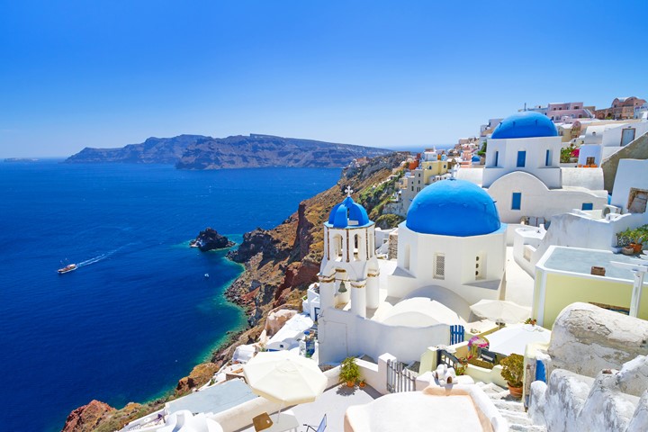 Photo of a Greek coastal village.