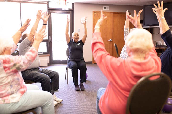 Older adults taking an exercise class