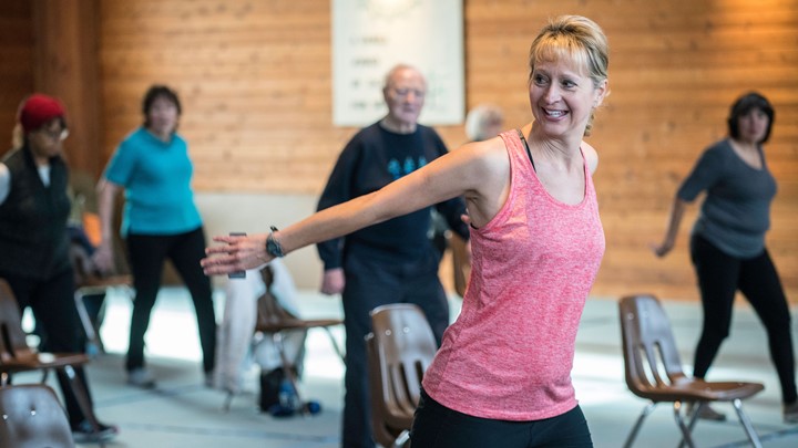 Photo of an exercise class.